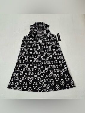 Tiana B. Black & White Geometric Print Sleeveless Trapeze Dress Women’s Size 10